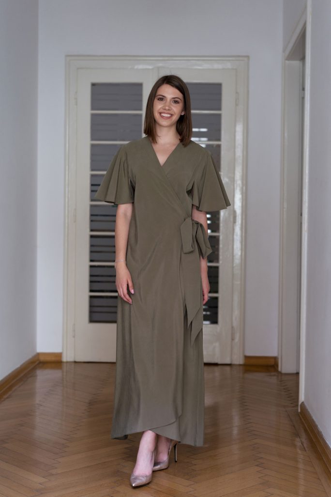 Rochie maxi wrap vascoza kaki.