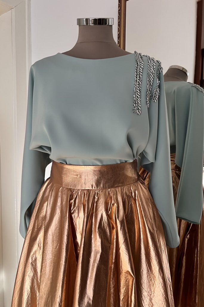 Bluză T crep mint - S M / 38-40