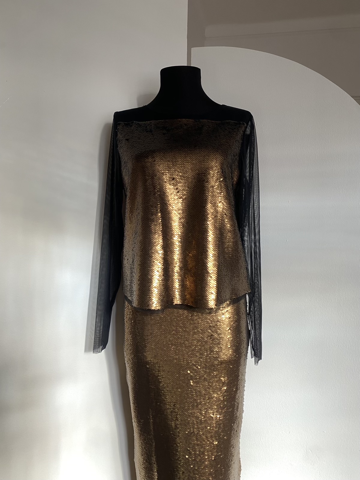 Bluză paiete bronz tulle negru - XL/42 - imagine 4