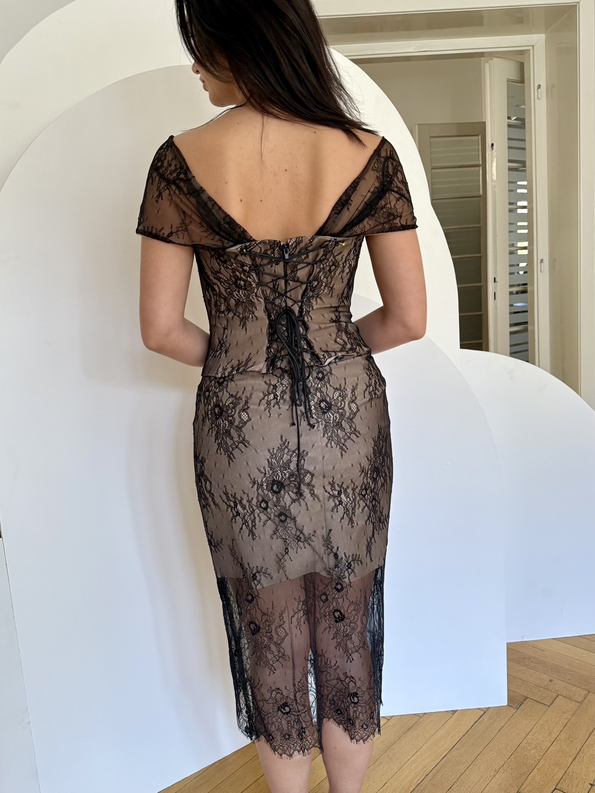 Fustă dantelă neagră frantuzească - L/40 - imagine 3