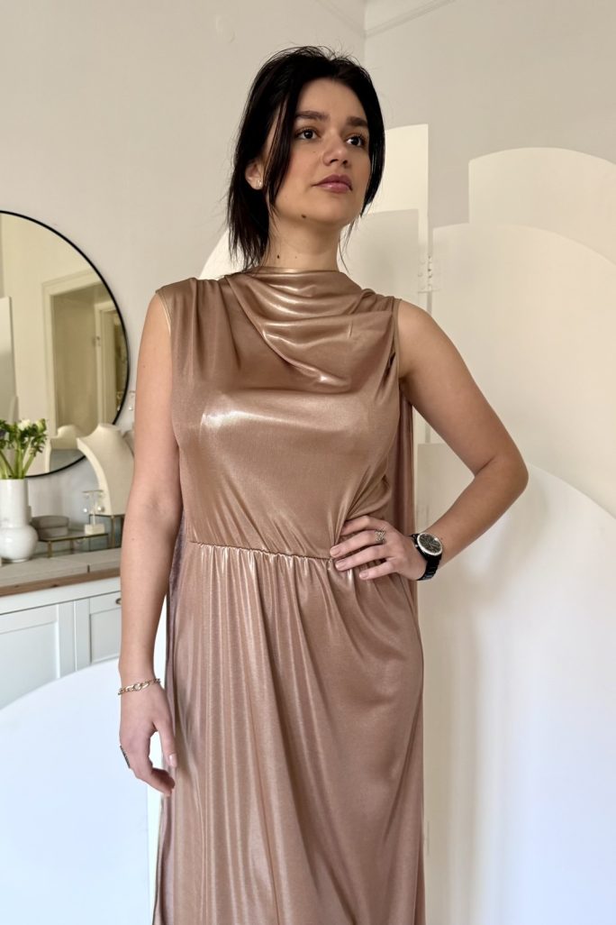 Rochie liquid midi jerse pelicula nude.