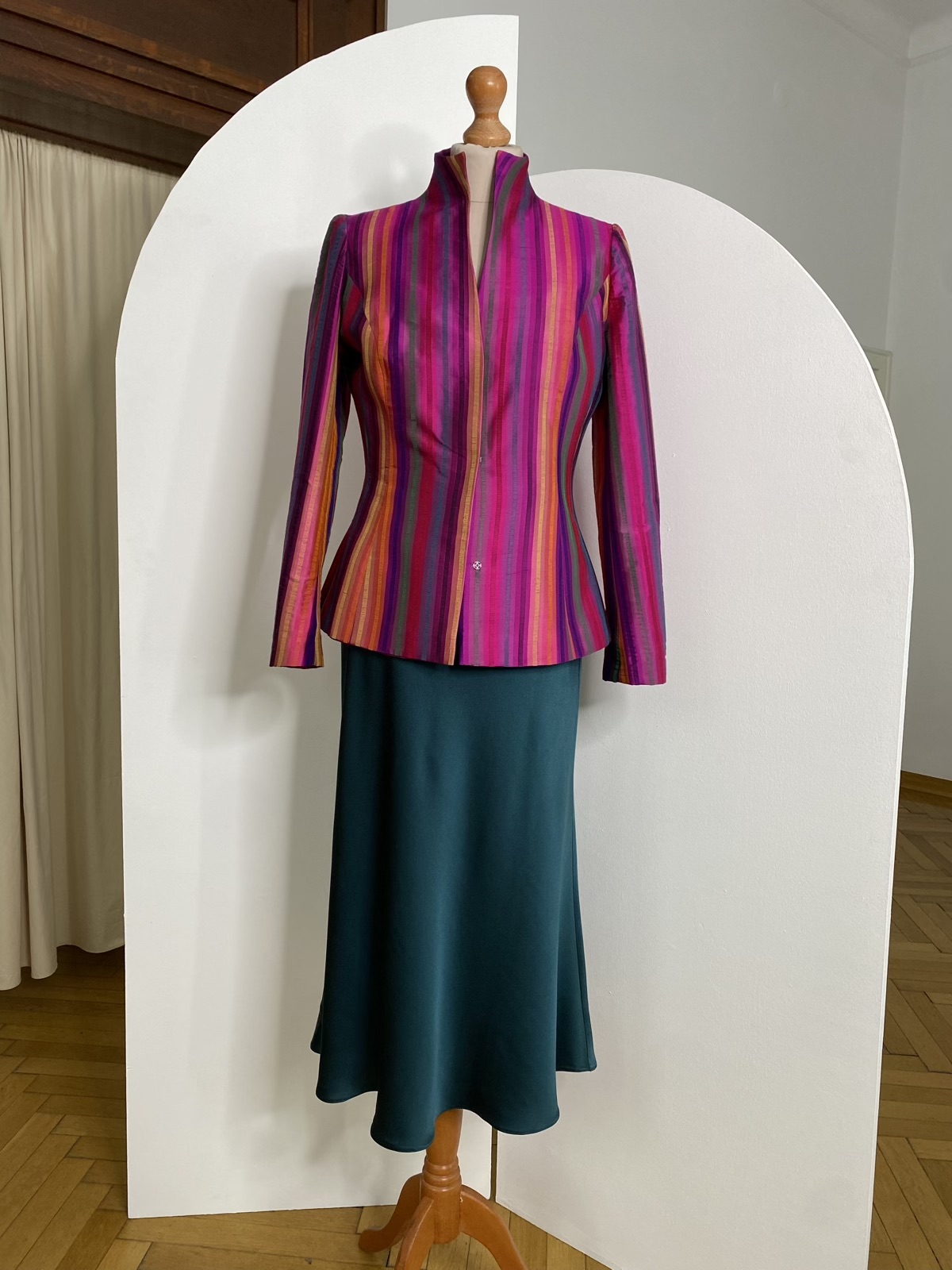 Sacou cambrat mătase dungi cyclam - XL/42 - imagine 4