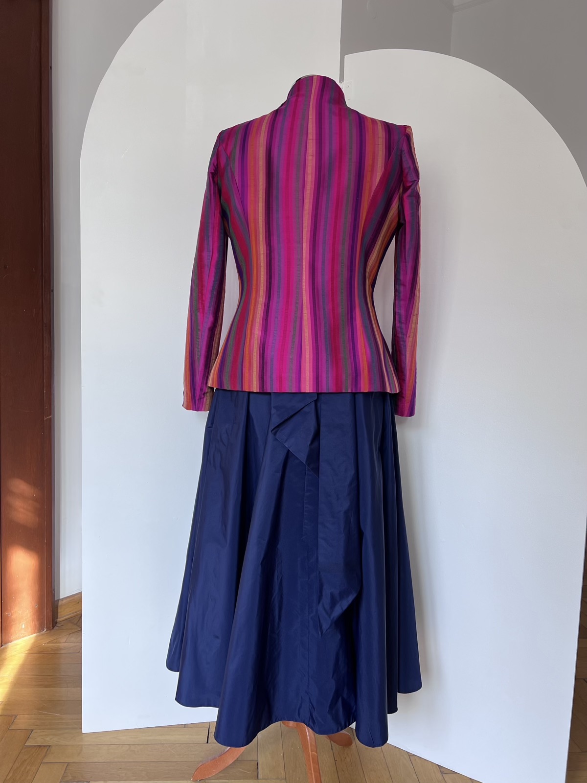 Sacou cambrat mătase dungi cyclam - XL/42 - imagine 6